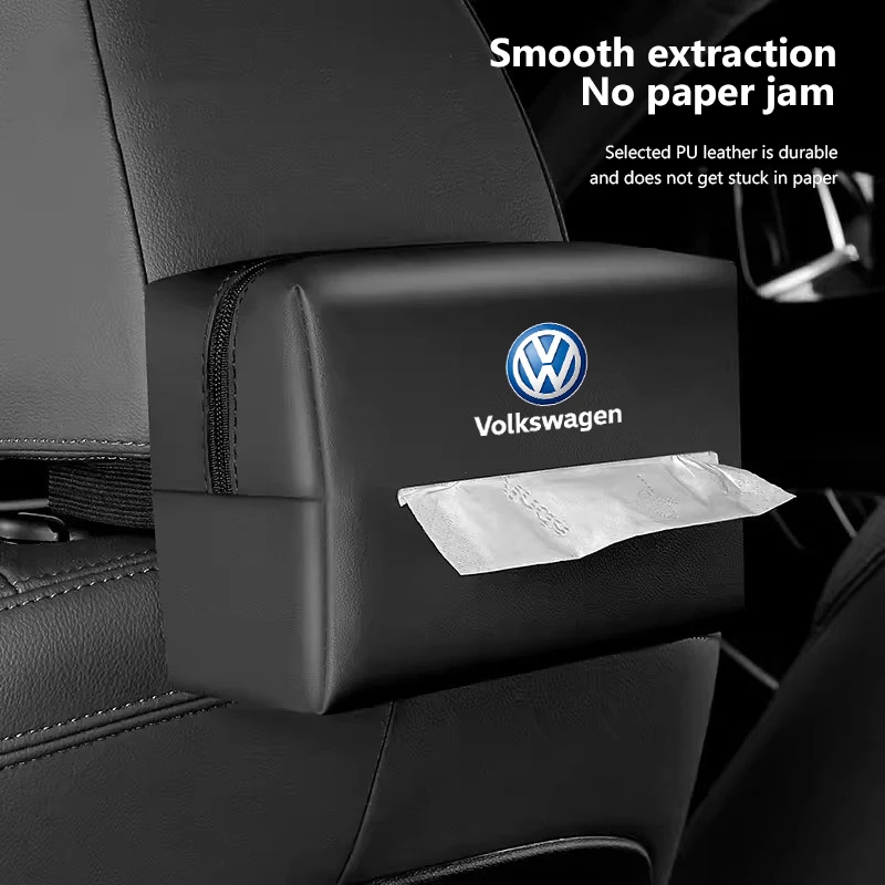 Car Tissue Box Seat Hanging Paper Towel Storage Bag For VW R Line GTI Atlas Jetta Touareg Variant Golf Polo Taos Nivus Passat Ti