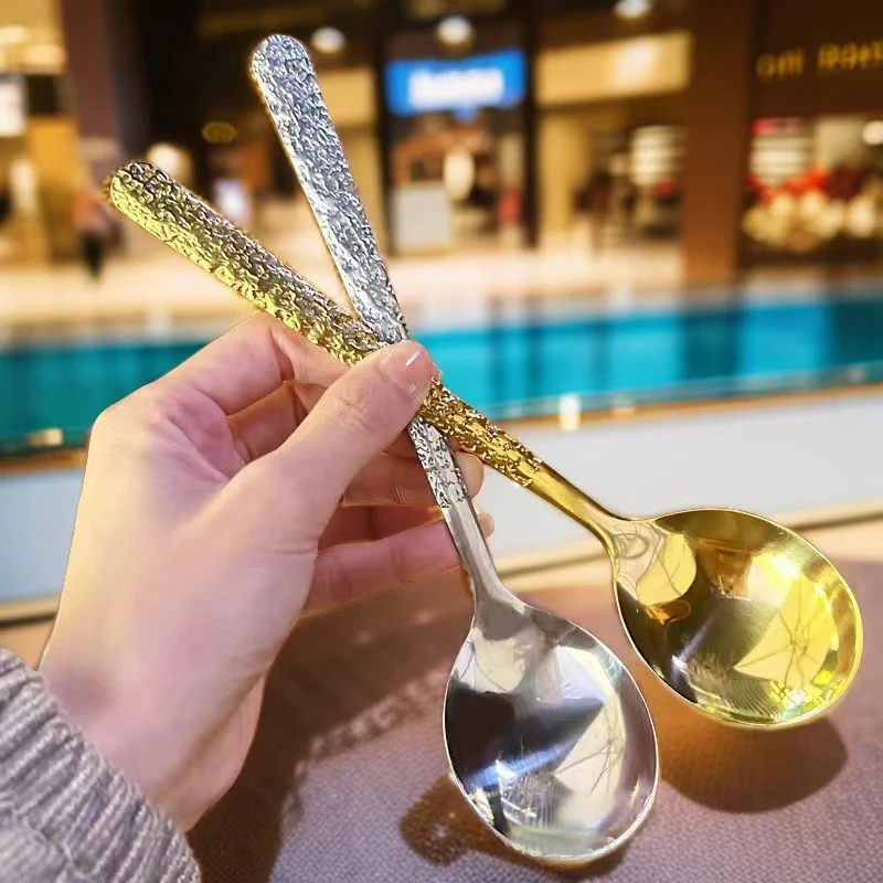 

Stainless Steel Ice Crack Spoon Japanese Hammer Pattern Round Head Spoon Household Spoon Soup Spoon Dessert Spoon Rice Scoop