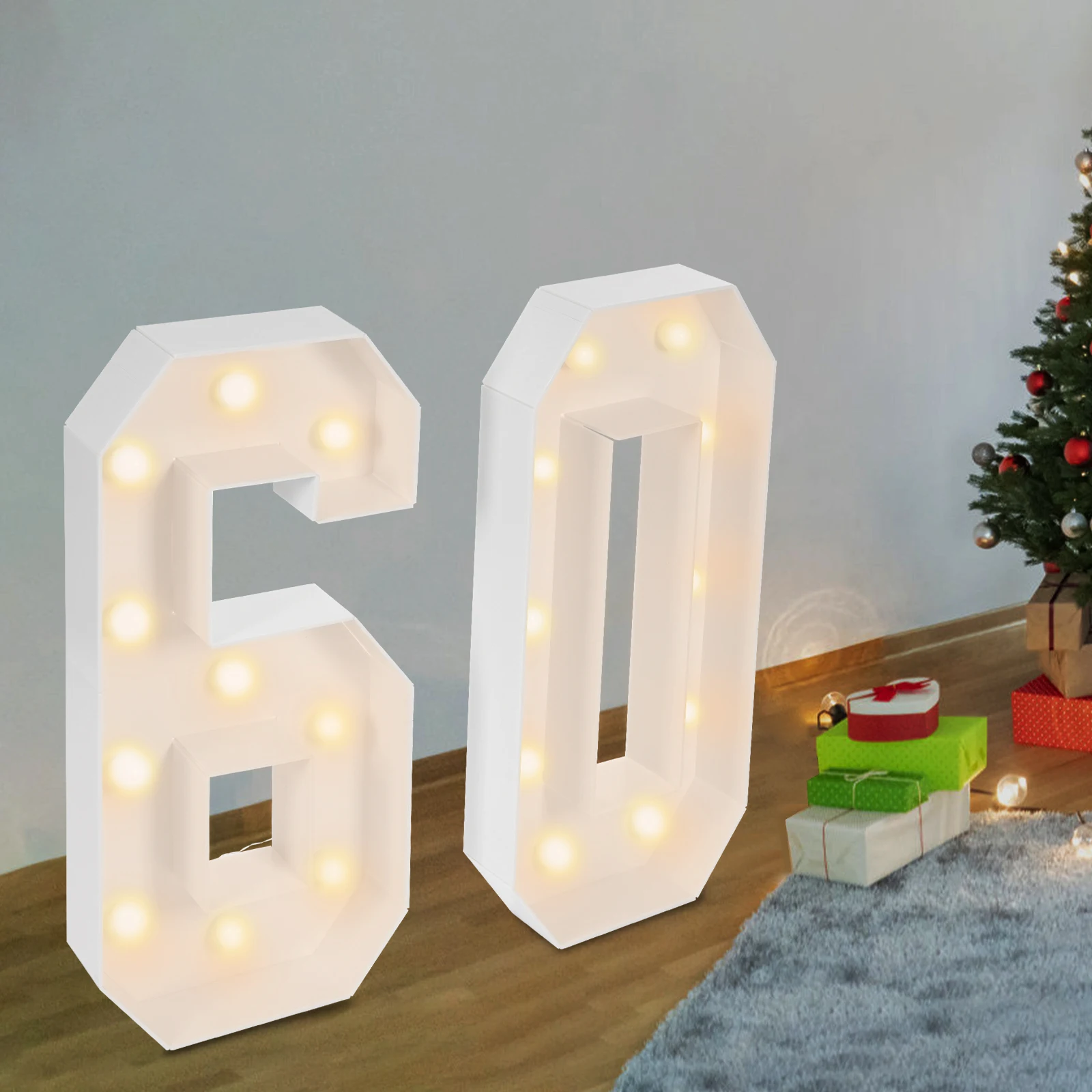 60 números iluminados, decoraciones para fiesta de 60 cumpleaños, mujeres, hombres, 3,28 pies de altura, lámpara LED de noche, marco de número, marquesina, número de mosaico