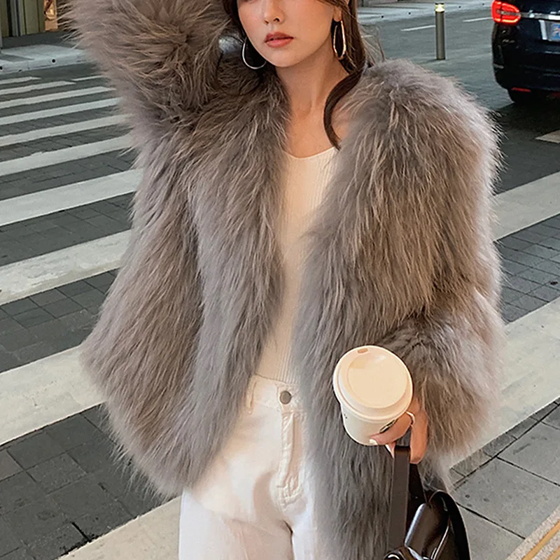 2024 Haining Fur Autumn and Winter New Double sided Woven Fur Coat Women's Raccoon Dog Hair Encrypted Fashion Young Style