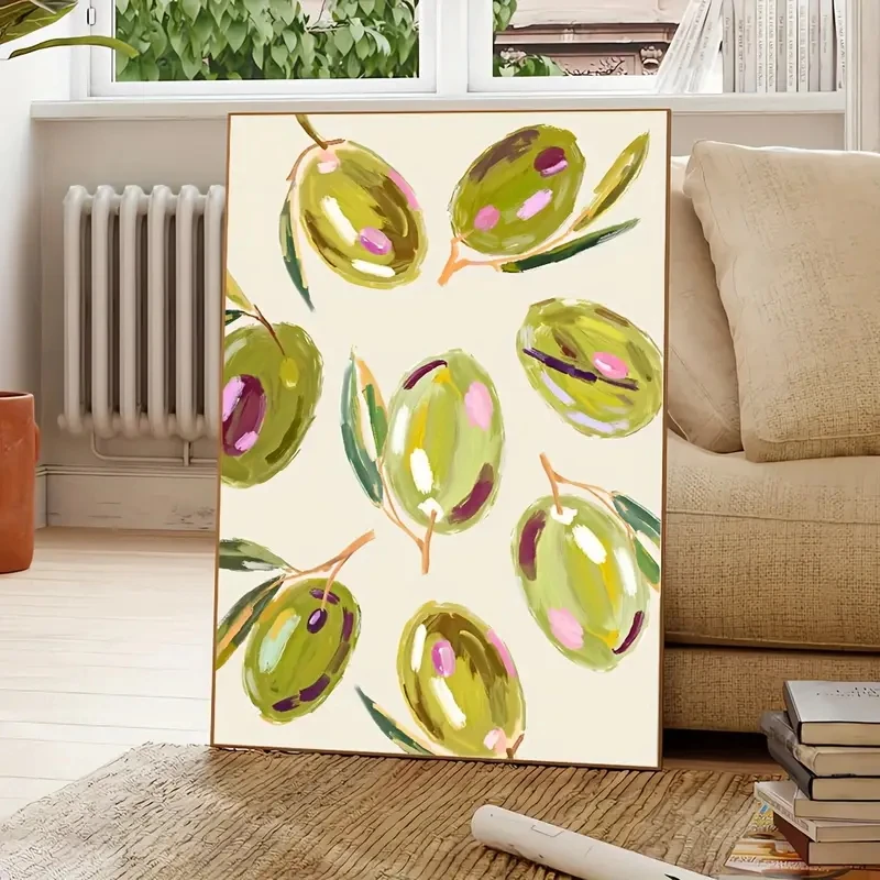 Colorful Olive Kitchen Mural, Canvas, Poster, Print, Simple Aesthetic Decorative Painting