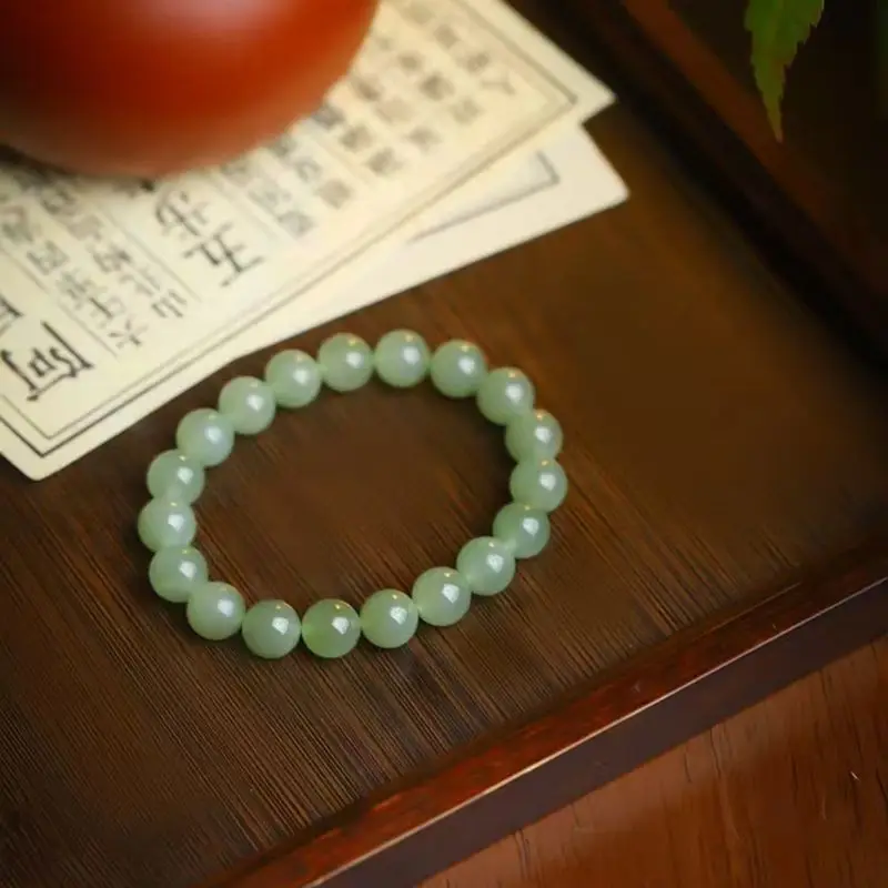 Hetian Jade 10Mm Round Bead Qinghai Material Color Bottom Bracelet Versatile Jewelry Women