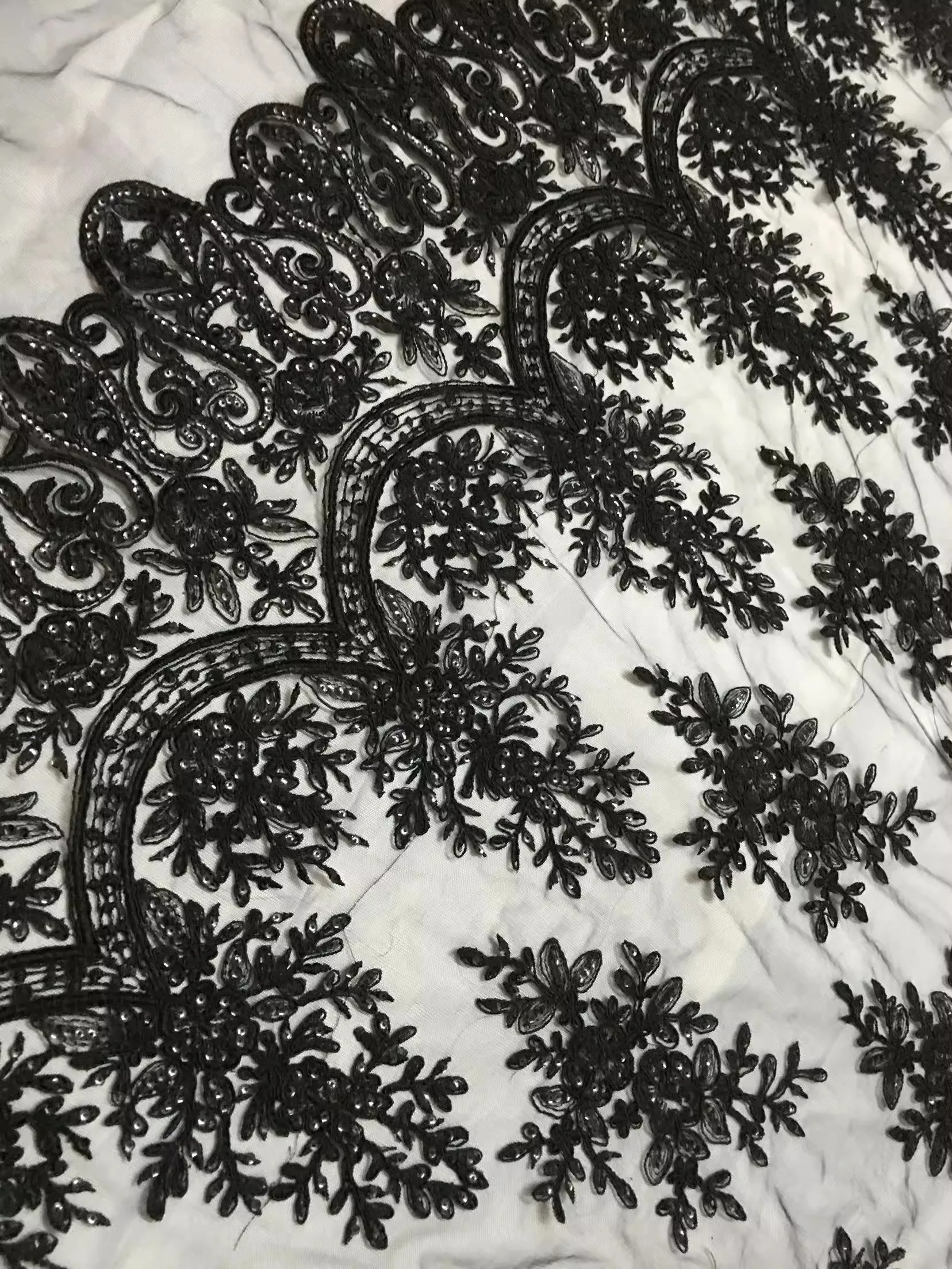 Black sequin bone lace full frame bone lace embroidery fabric dress lace