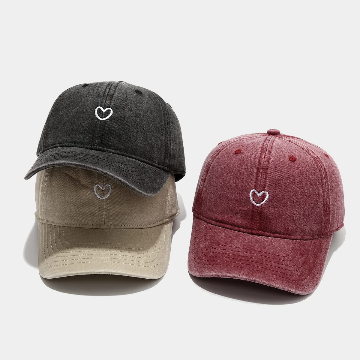 Retro Embroidery Heart Baseball Caps for Women Trendy Spring Outdoor Adjustable Sun Hat Baseball Cap
