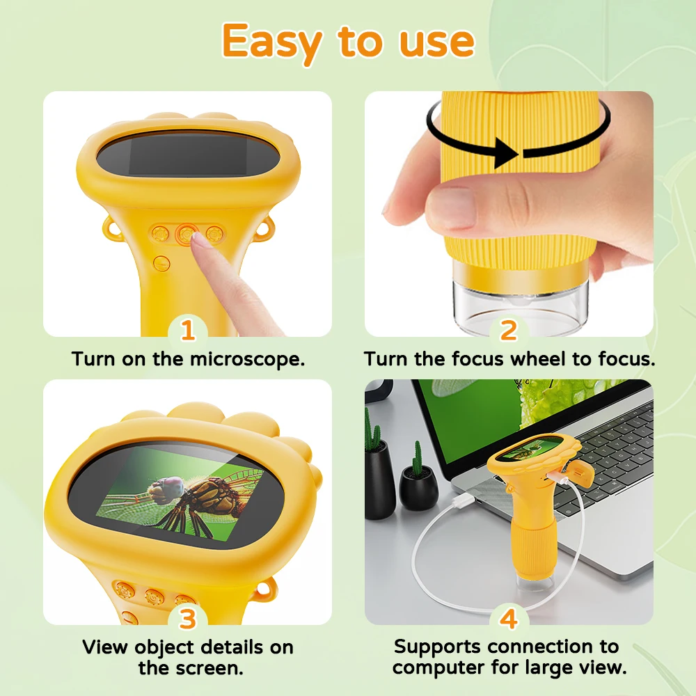 مجهر للأطفال مجهر محمول باليد للفتيات مجهر رقمي ألعاب علمية تعليمية هدايا عيد الميلاد والكريسماس