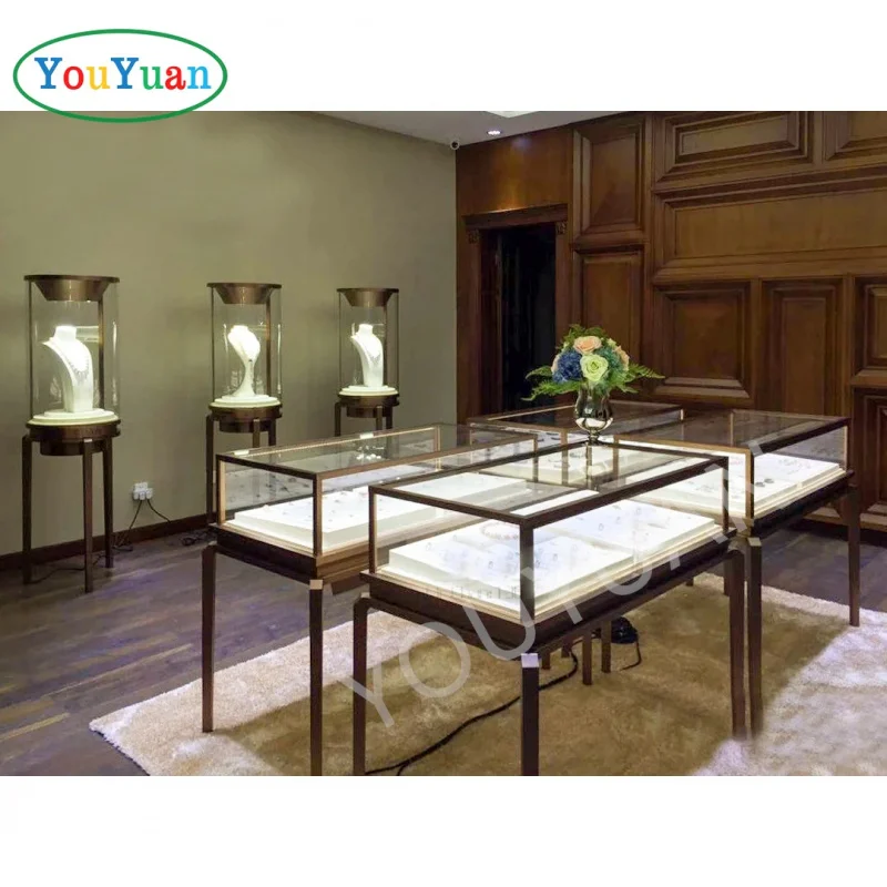 custom.Wooden Jewelry Showcases Glass Mirror Watch Jewelry Display Cabinet Modern Jewelry Showroom Furniture