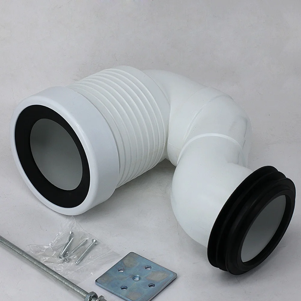 Adjustable Length PVC Toilet Relocation Pipe White for Wall-to-Floor Drain Conversion with Sealed Rubber Seals