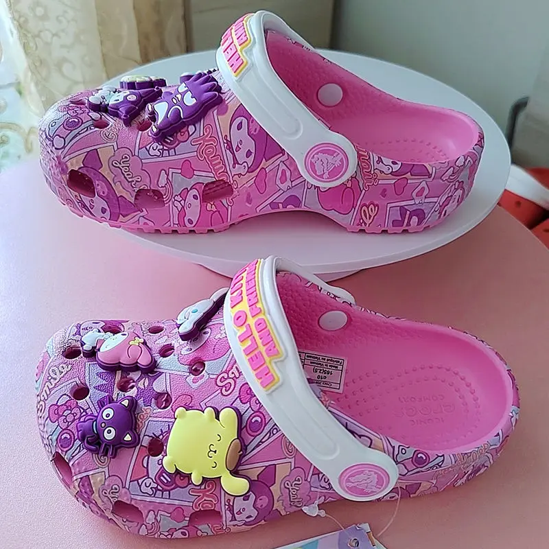 MINISO Sanrio Kuromi Hello Kitty Melody Cinnamoroll Kawaii Kids Cute Girls sandali pantofole per bambini scarpe da spiaggia antiscivolo per bambini