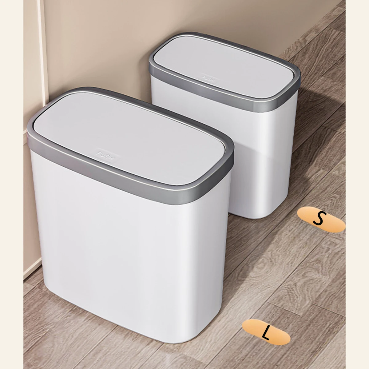 12/16L Press-type Covered Trash Can Bathroom Living Room Wastbasket with Lid Narrow Garbage Can Waterproof Dustbin Paper Basket