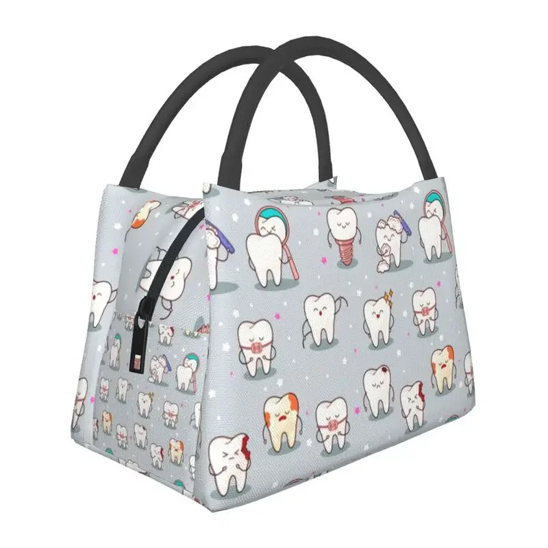 Cute Teeth Baby Thermal Insulated Lunch Bag Women Tooth Portable Lunch Tote for Outdoor Camping Travel Storage Meal Food Box