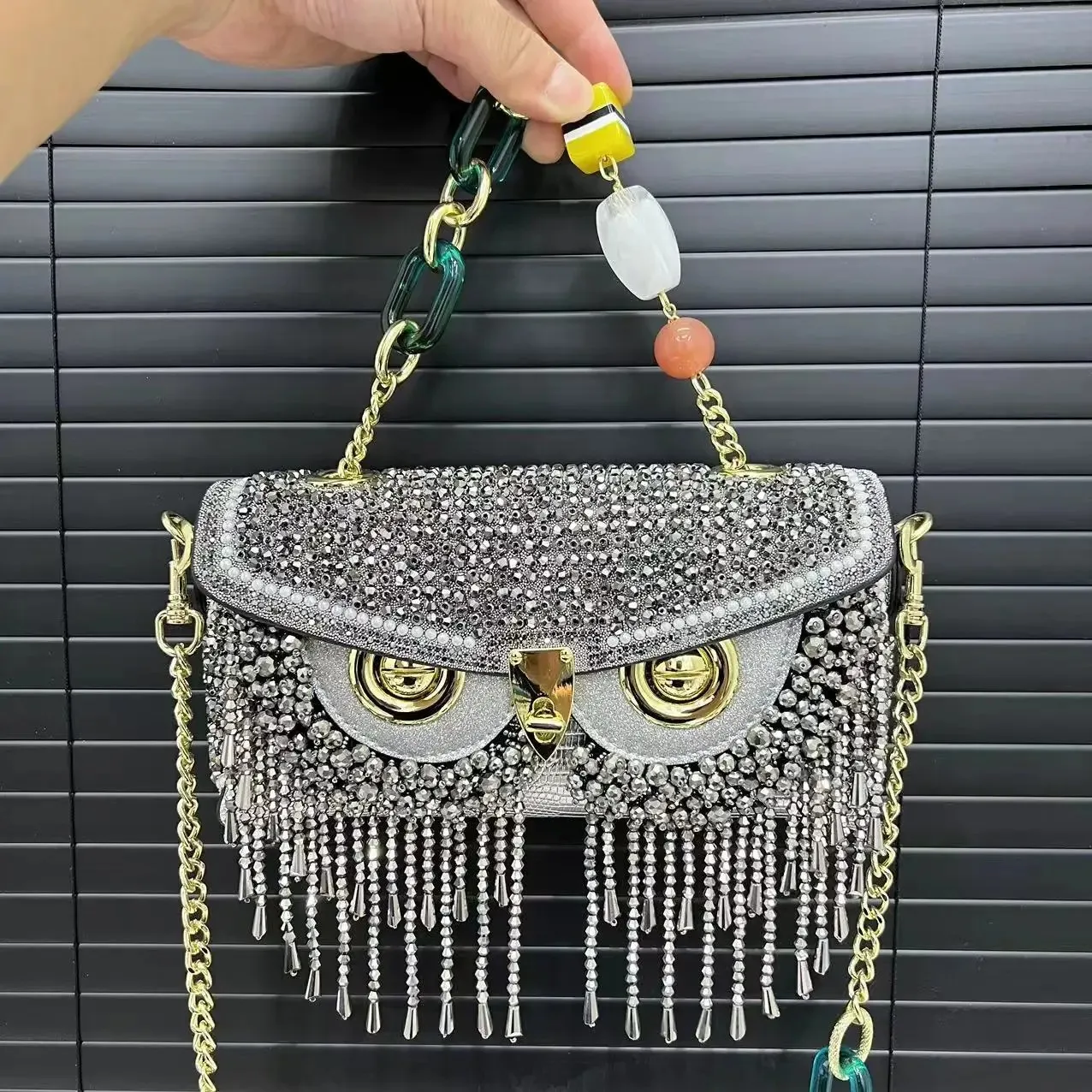 

Owl Diamond Small Fragrant Wind Pearl Handbag Fashion Tassel Celebrity Shoulder