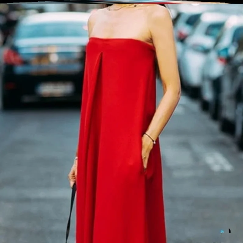 레드 하이웨이스트 점프수트 팬츠 여성용 패션 스트리트 슬레 원숄더 튜브 탑 바닥 길이 캐주얼 팬츠 여름 2020