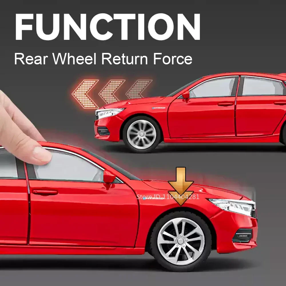 1:24 Honda Accord Modellen Speelgoed Legering Diecast Auto's Voorwiel Stuurdeuren Geopend Geluid Licht Trek Voertuigen Vriend Geschenken