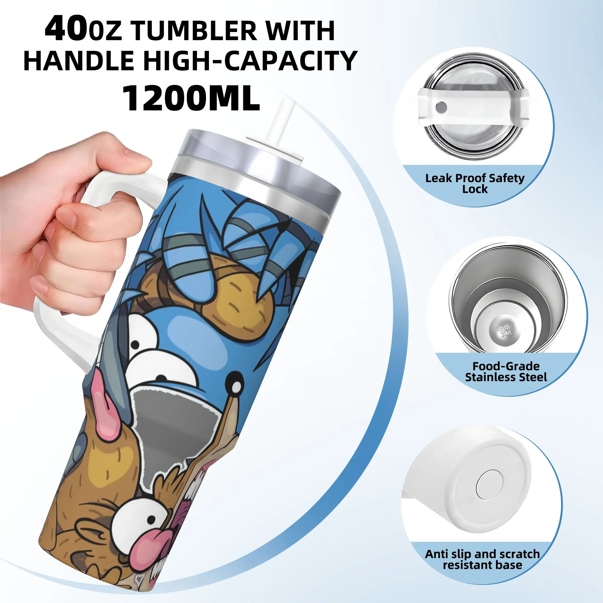 Stainless Steel Tumbler Mordecai And Rigby Regular Show Cartoon Mugs Cup With Straws Cold Drink Water Bottle Large Thermal Mug