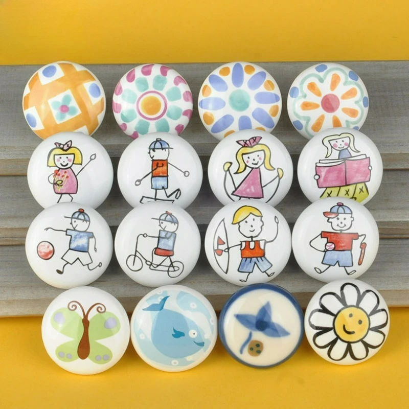 Ceramic Handle Single Hole Cartoon Circular Wardrobe Door European American Modern Minimalist Handle
