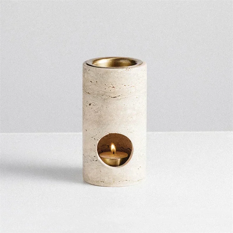 Wholesale Customized Turkish Beige Travertine Stone Cylinder Essential Oil Burner Diffuser