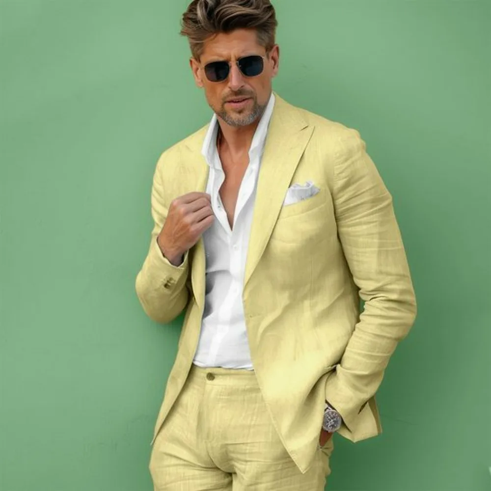 린넨 웨딩 남성 정장 슬림핏 블레이저 팬츠 세트 여름 - Men Formal Wear For Summer 리뷰 및 가격