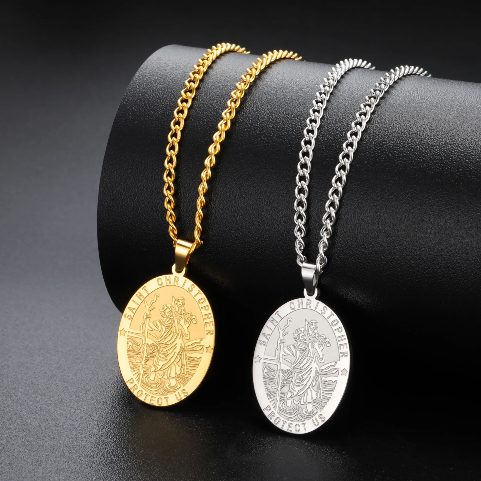 Sipuris سانت كريستوفر الصليب ميدالية قلادة الفولاذ المقاوم للصدأ رئيس الملائكة القديسين حماية تميمة القلائد مجوهرات هدايا