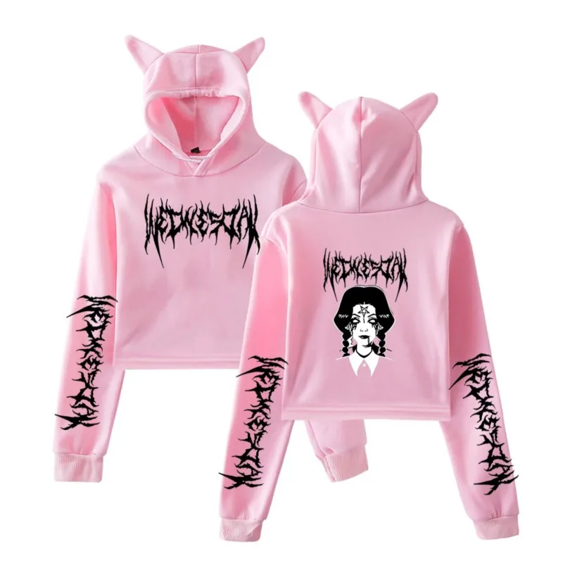 Jenna Ortega Cat Ear Hoodies Sweatshirt Wednesday Addams for Women sexy Pink color Fashion Autumn Streetwear Cool Clothes