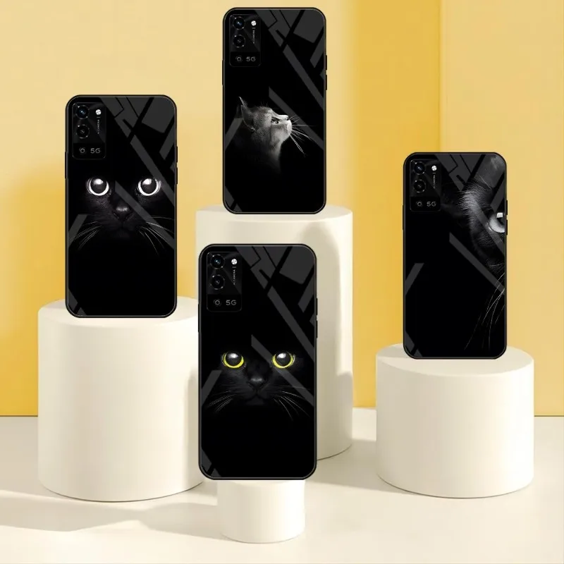 Black Cat Staring Eye On Phone Case For Oppo A 54 55 57 92S 93S Reno4 4G 5G 4SE 5F 15 94 95 Pro X5 K 7 9 S O6 Z O7 7SE Glass