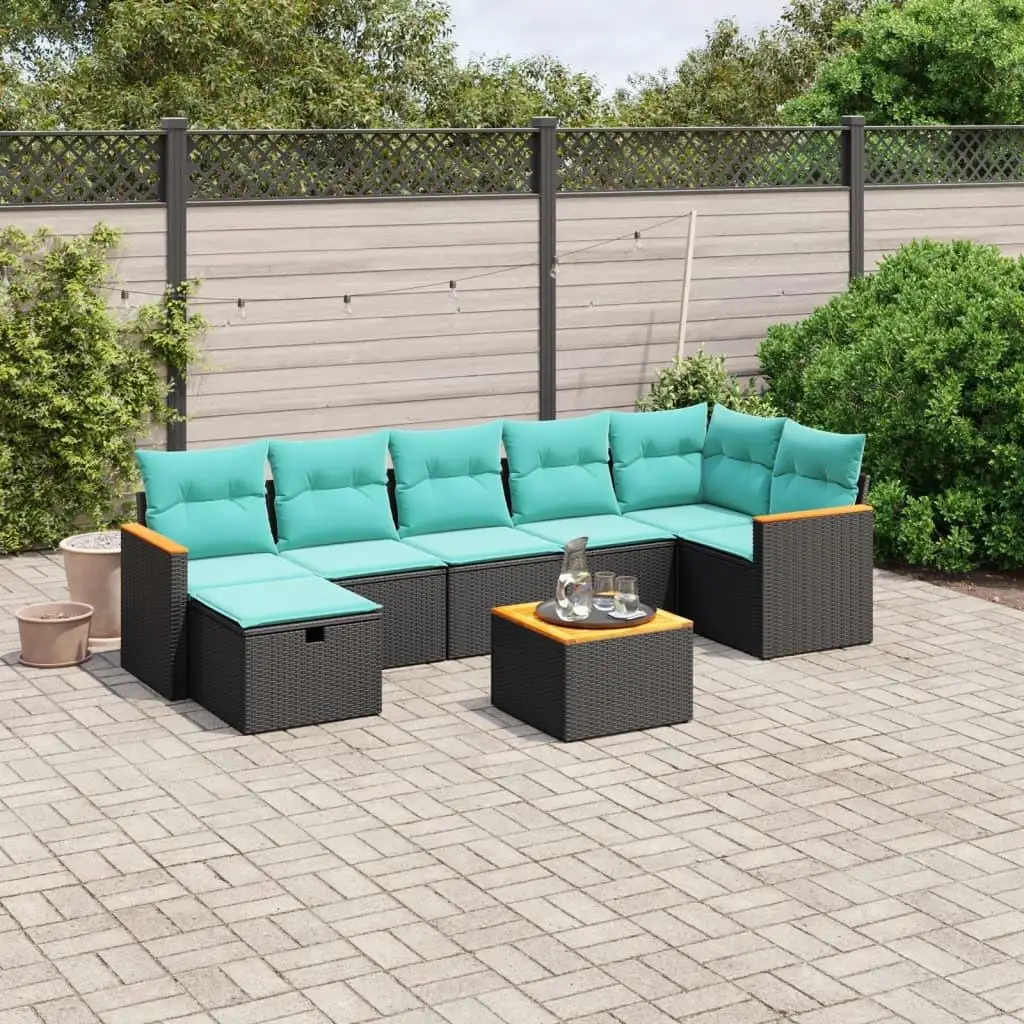 

8 Piece Outdoor Patio Sofa Set with Cushions Black Rattan Wicker Furniture Garden Seating