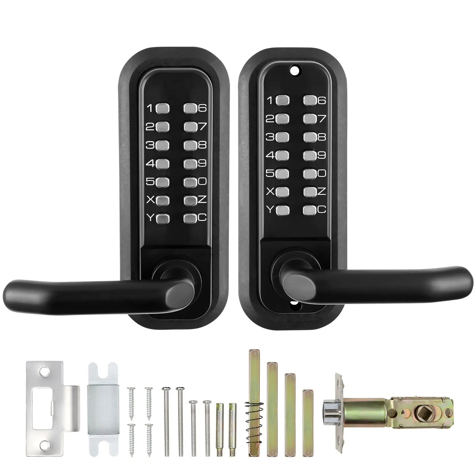 Mechanical Keyless Entry Door Lock, 14 Digit Keypad, Double-sided Embedded Outdoor Gate Door Locks Set with Handle and Keypad, W