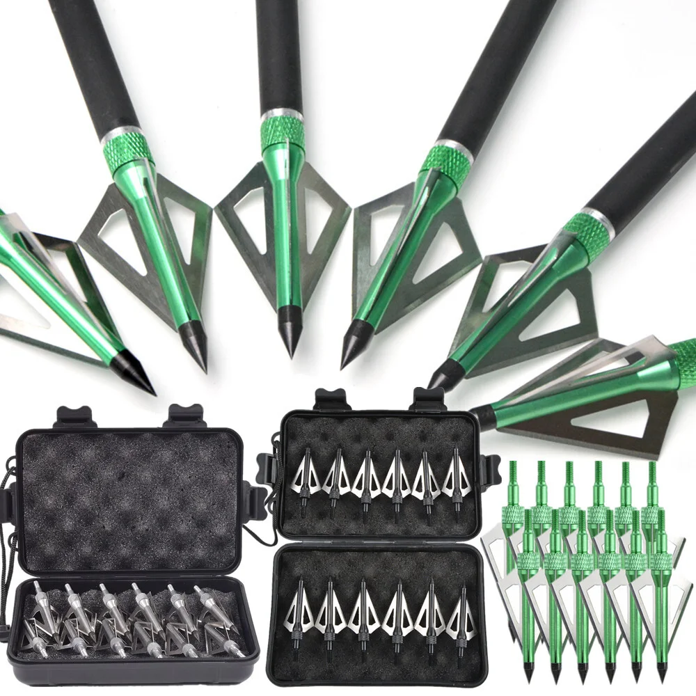 

12Pcs Broadhead Archery Arrowhead 100Grain 3 Fixed Blade Point Tips Hunting Arrow with Box for Compound Bow Shooting Accessories