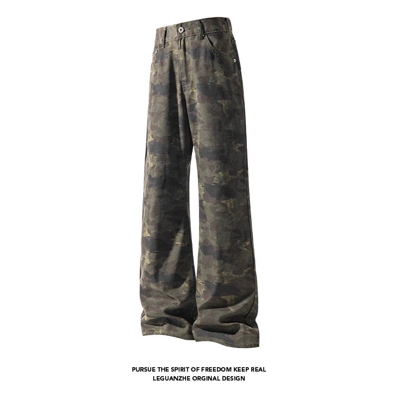 Men's Fashion Jeans New Spring Autumn Cotton Blend Flare Leg Pants Outdoor Tactical Camo Trousers Streetwear Utility Style M-5XL