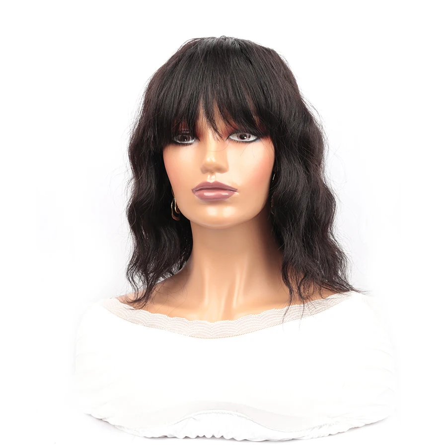 Peruvian Human Hair Wigs with Bangs Body Wave Full Machine Made Ombre Hair Wigs For Women Short Curly Remy Hair Wigs 8-16Inch