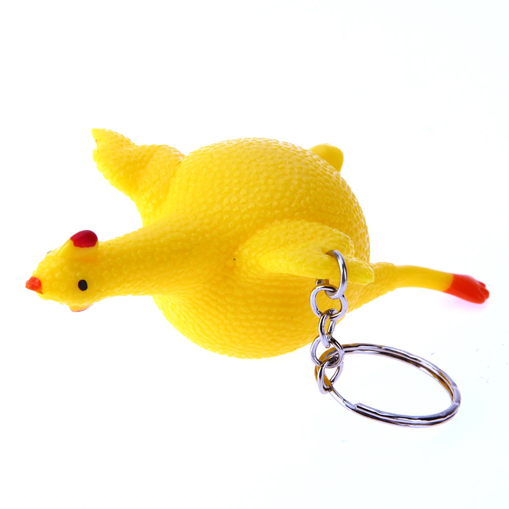 PVC Chicken Laying Egg Key Buckle Portable Chicken Prank Joke Toy Lightweight Elastic Decompression for Children Holiday Gift