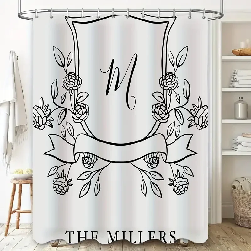 Personalized Initial Monogram Decorative Shower Curtain Set Custom Family Name Letter Bath Linen Waterproof Washable Home Bathro