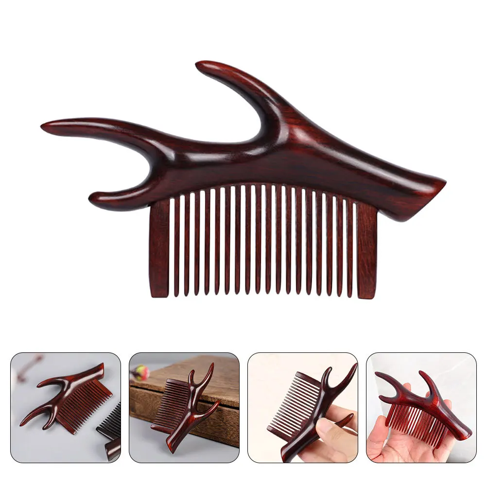 

Деревянная расческа с рогом оленя для женщин, распутывающая расческа для массажа кожи головы с широкими зубьями, портативная расческа из натурального дерева