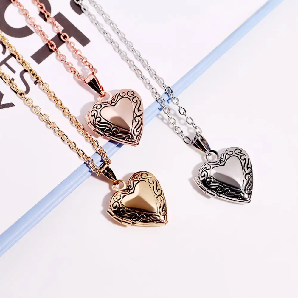 Love Heart Secret Message Locket Necklace Pendant DIY Photo Picture Locket Vintage Gift For Lover Couples Custom Message