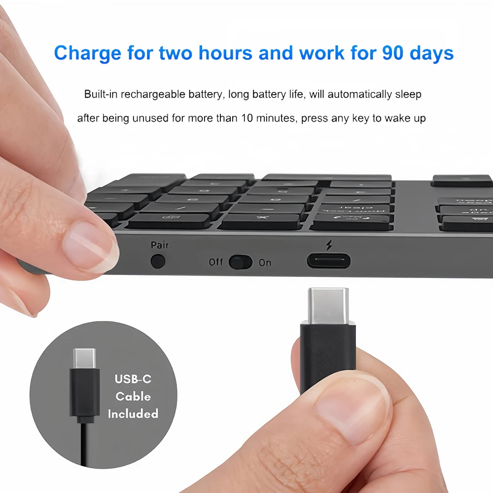 

Беспроводная цифровая клавиатура KEBIDUMEI Tri-Mode 2.4G с двойным Bluetooth 5.0, мини-клавиатура, перезаряжаемая, 300 мАч