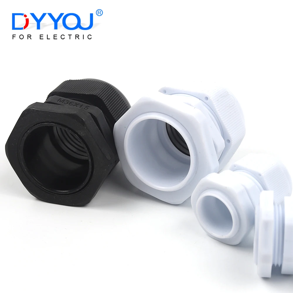 1PCS White Black Waterproof Cable Gland IP68 Nylon Fixing Plastic Connector Plastic Cable Entry M25/M27/M30/M32/M36/M40/M50/M63