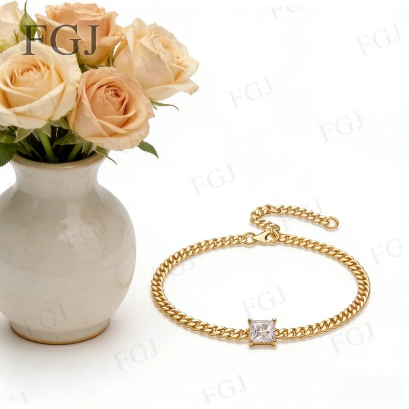 

GRA Certified Moissanite Hip-Hop Tennis Bracelet Chain 925 Sterling Silver Princess 1CT D Color VVS1 Fine Jewelry Party Gifts