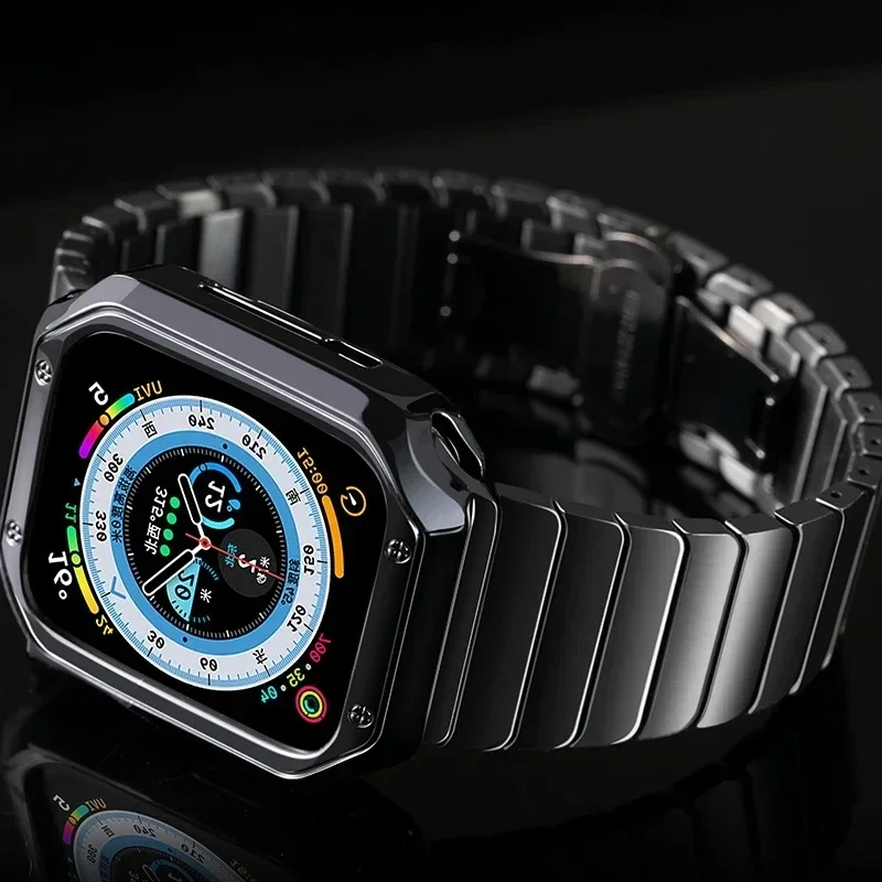 الفولاذ المقاوم للصدأ حزام + حالة ل سوار ساعة يد آبل 45 مللي متر 44 مللي متر 42 مللي متر 38 مللي متر 40 مللي متر 41 مللي متر سوار معدني ربط حزام الساعات iWatch SE 6 7 8 9