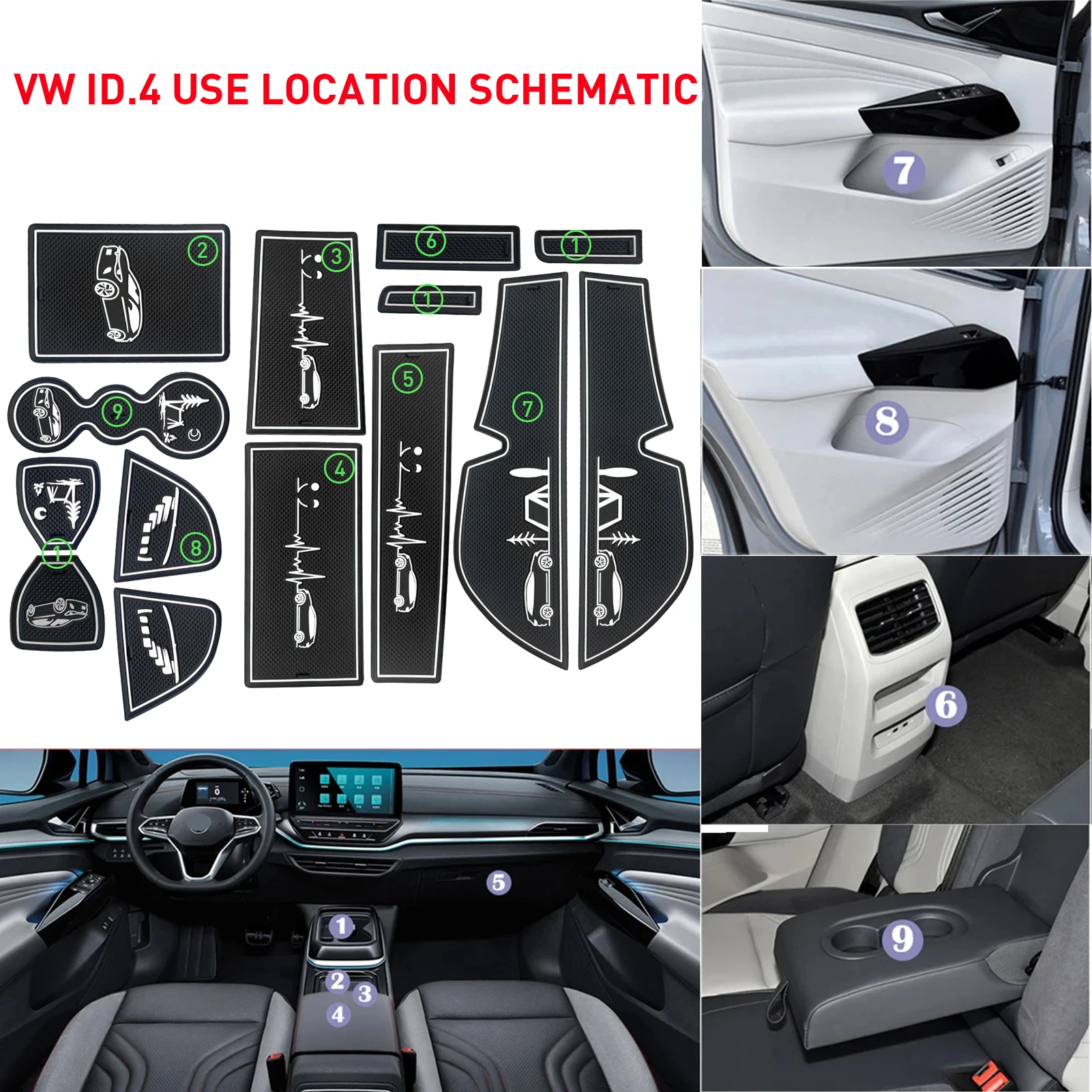 14 قطعة عدم الانزلاق كأس السيارة كوستر فتحة الوسادة لشركة فولكس فاجن Volkswagen ID.4 ID4 2021-2024 اكسسوارات المضادة للانزلاق حصيرة جيب حصيرة حامل الكأس الوسادة #2