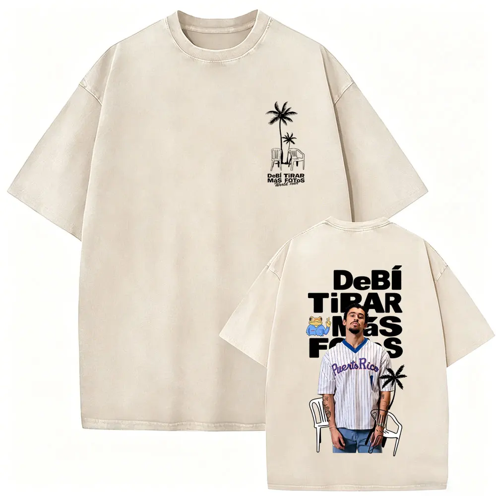 Washed Vintage Rapper Bad Bunny T-shirt DeBi TiRAR MaS FOToS DTMF World Tour T Shirts Men Hip Hop Fashion High Quality T-shirts