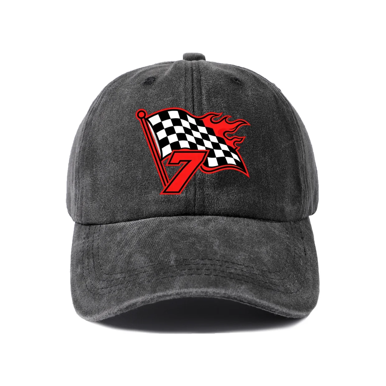Racing Number Seven Flag Graphic Baseball Cap, Vintage Washed Adjustable Unisex Dad Hat, Everyday Gift