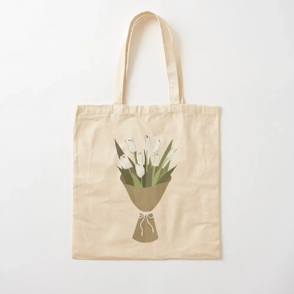 

Timeless White Tulips bouquet Wrapped in Brown, tulips cutout Tote Bag tote bag canvas women bag university shopper