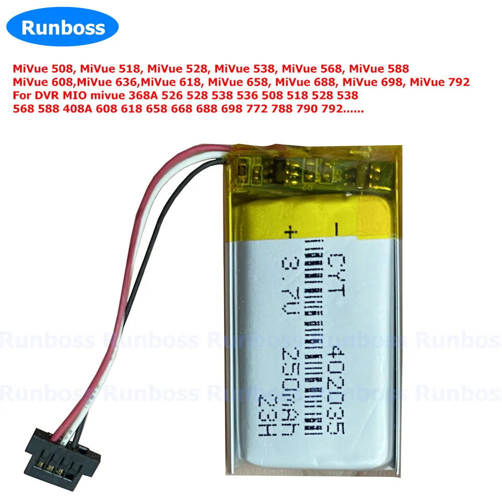 402035 3.7V Rechargeable Li-Polymer Battery For DVR MIO Mivue 368A 526 518 528 538 536 408A 658 668 688 772 790 Driving Recorder