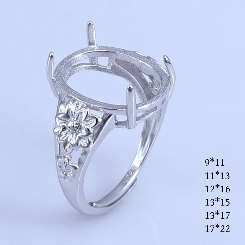 Prong Setting 9*11/11*13/12*16/13*15/17*22mm Gemstone S925 Sterling Silver Ring Empty DIY for Women Fine Charm Jewelry Accessory