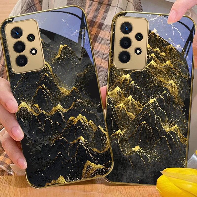 Golden Mountain Element For Samsung A56 A55 A54 A53 A52s A52 A51 A16 A15 A14 A13 A12 A36 A35 A34 A33 A32 Golden glass phone case