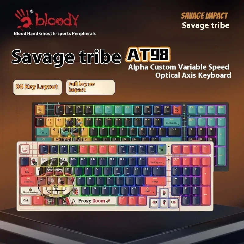A4Tech Bloody Savage Impact AT98 لوحة مفاتيح ميكانيكية سلكية تصميم مريح لوحة مفاتيح ميكانيكية مخصصة للألعاب قابلة للتبديل السريع