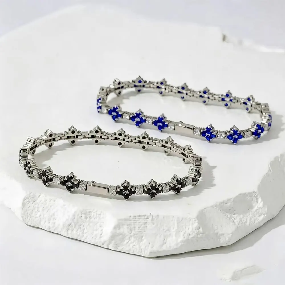 Iced Out 316L Stainless Steel Tennis Bracelet for Women Blue Black Cubic Zirconia Gemstone Bracelet Trendy Hip Hop Jewelry