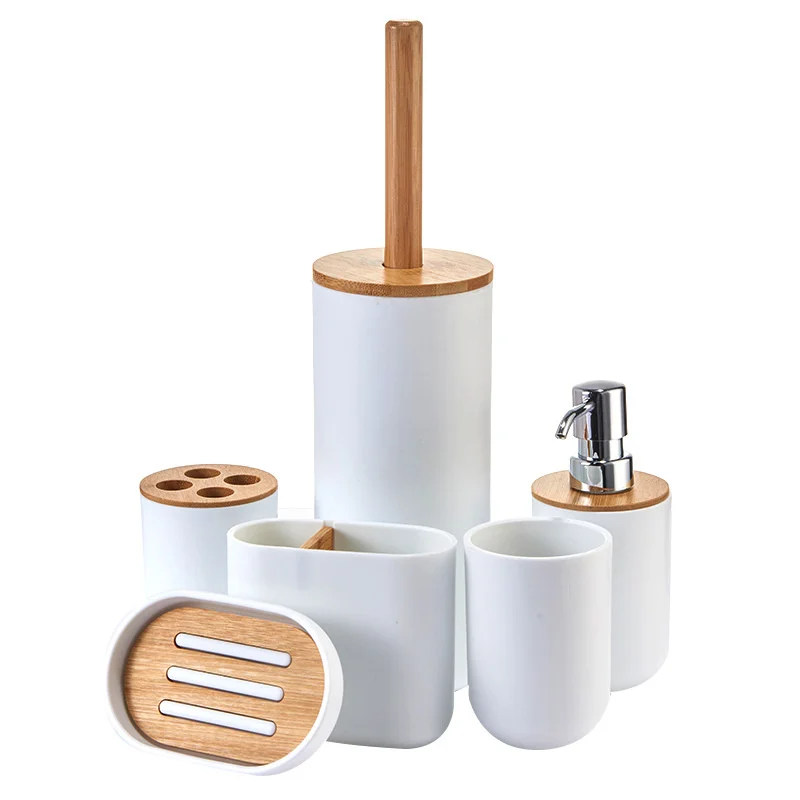 Bathroom Accessories Set Soap Dispenser Bottle Dish Washroom Toothbrush Holder Cup Suit Lotion Rack Toilet Brush Garbage Can