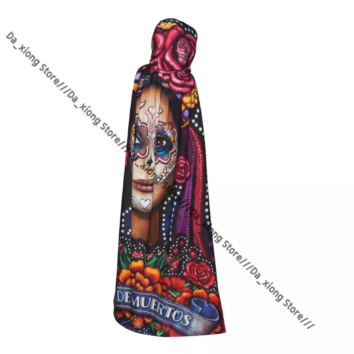 Middeleeuwse Halloween Cosplay Mantel Kapmantel Dia De Los Muertos Dag van de Dode Vrouw Cape Jas Lange Geul Kostuum Tovenaarsmantel