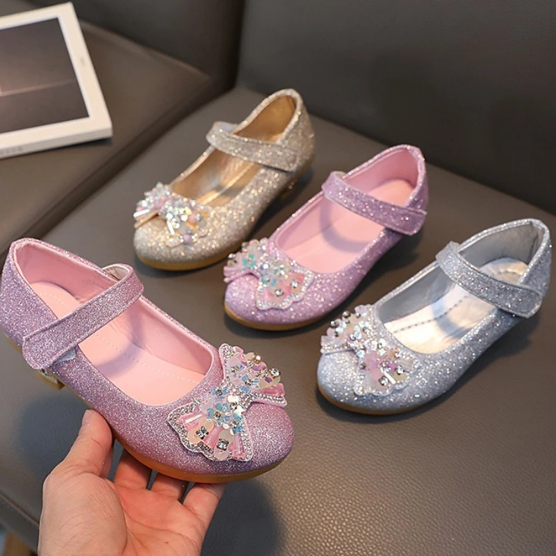 

Детские туфли с бантом 2026 Весна Новинка в корейском стиле, детские туфли на мягкой подошве с блестками, модные туфли для девочек для школы и вечеринок, детские туфли для праздника