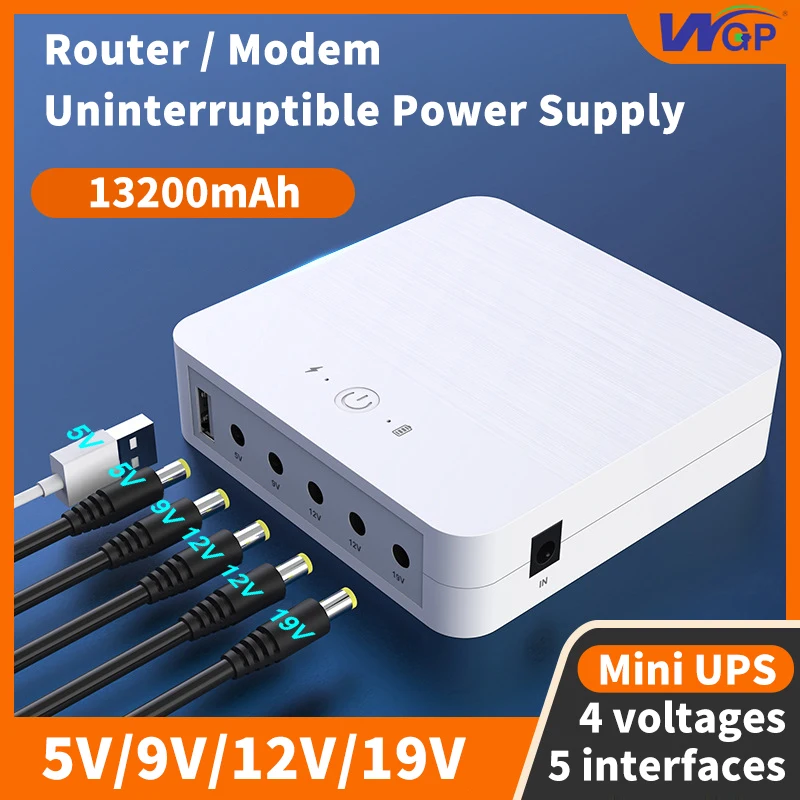 WGP 13200mAh Mini Ups Uninterruptible Power Supply DC 19V 12V 9V 5V 220V for Wifi Router Modem Switch Backup Power With Battery